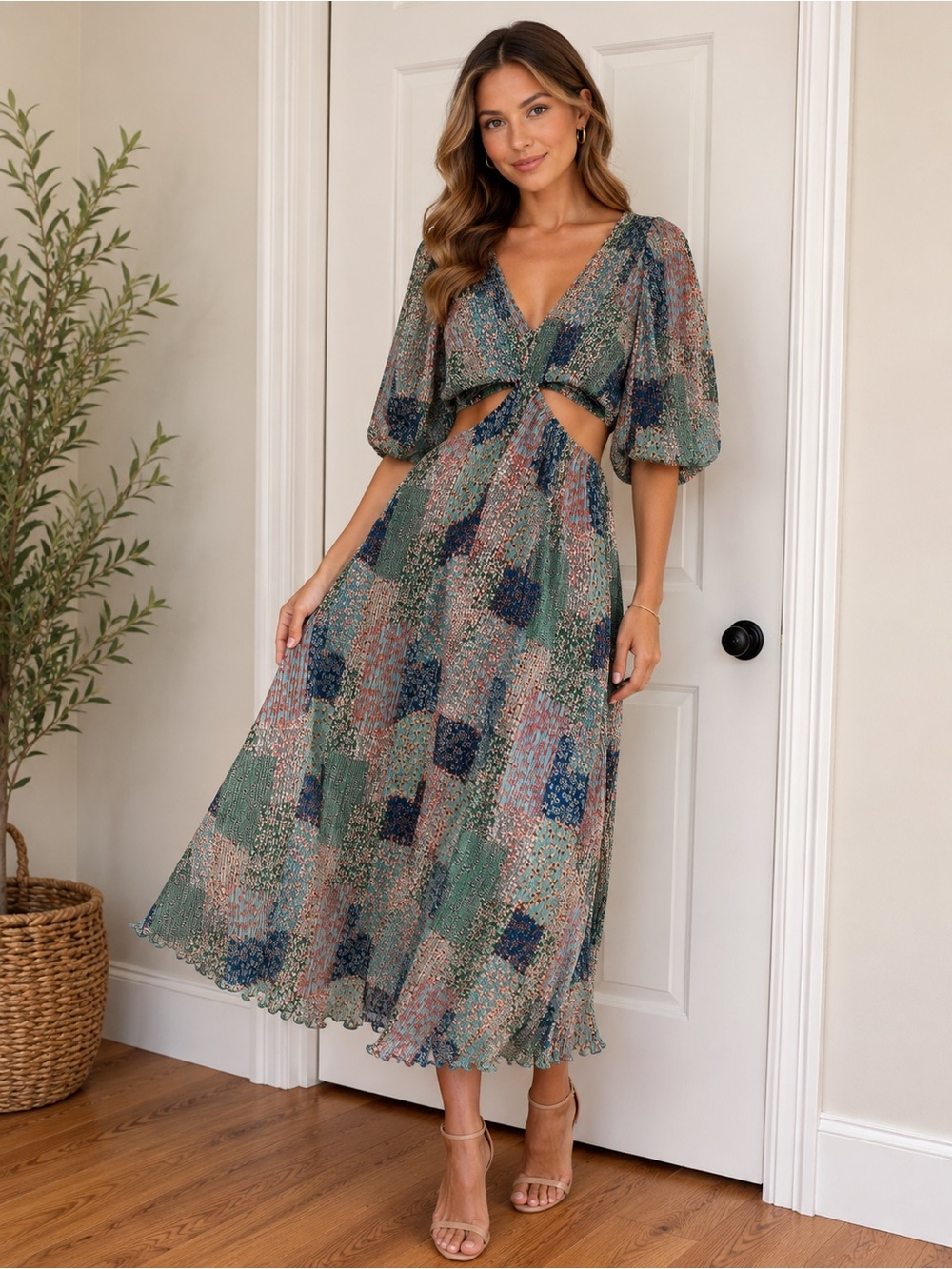 Multicolor Floral Maxi Dress - Green/Teal Mix